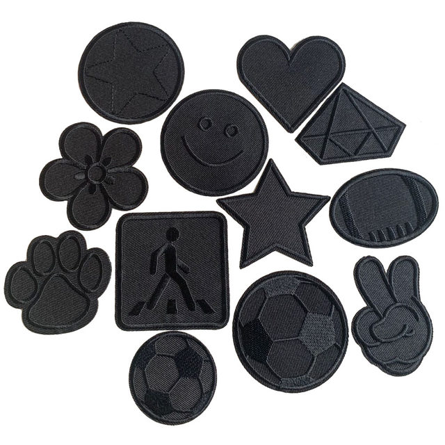 5Pcs Black Embroidered Patches Hotfix Iron On Patch Applique For Clothing  Repair Glow In Dark Navy Badge Stickers Accessories